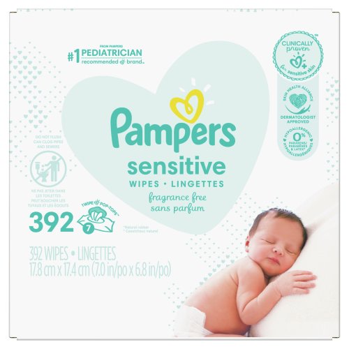 Pampers Baby Wipes Sensitive Perfume Free 7X Pop-Top Packs 392 Count