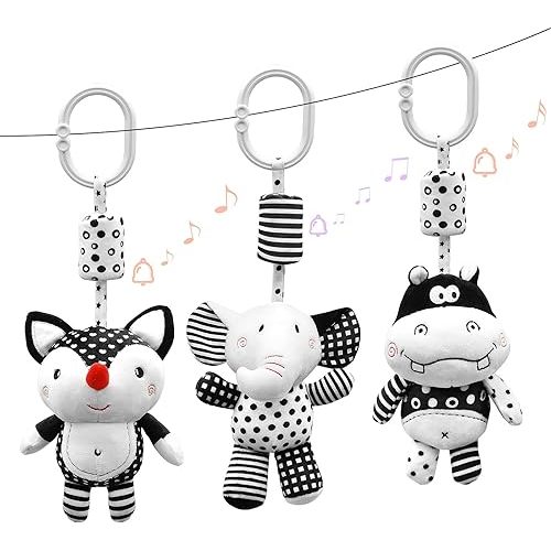 XIXILAND Black and White Baby Toys 0-3 Months, High Contrast Baby Toys for Newborn Toys Car Seat Toys Stroller Toys Hanging Rattle Toys, Infant Toys with Wind Chimes for 0 3 6 9 12 Months Boys Girls