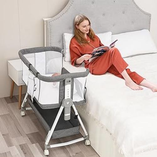 zebrater Baby Bassinet Bedside Sleeper with Storage Basket and Wheels,All Mesh Bedside Bassinet for Baby,7 Adjustable Height Portable Bedside Crib Co Sleeper for Newborn/Infant(3 in 1,Grey)