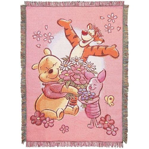 Disney's Winnie the Pooh, "Flower Power" Woven Tapestry Throw Blanket, 48" x 60", Multi Color