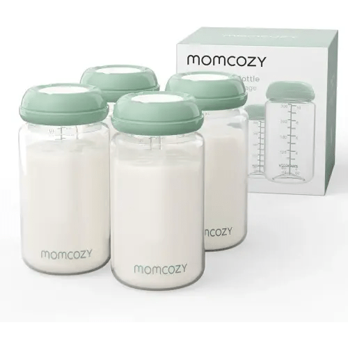 Momcozy Natural Baby Bottle, 10oz Wide-Neck Breast Milk Container, Breastmilk Storage Bottle for Fridge & Momcozy Breast Milk Cooler, BPA Free Milk Collection Bottles, Breastfeeding Essential, 4PCS