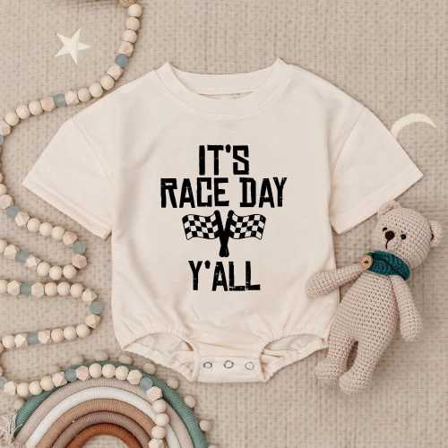 Race Day Baby Romper Sweatshirt, Racing Baby Outfit, It's Race Day Y'all Bodysuit, Checkered Flag Baby Clothes, Baby NASCAR Gift, Racer Baby