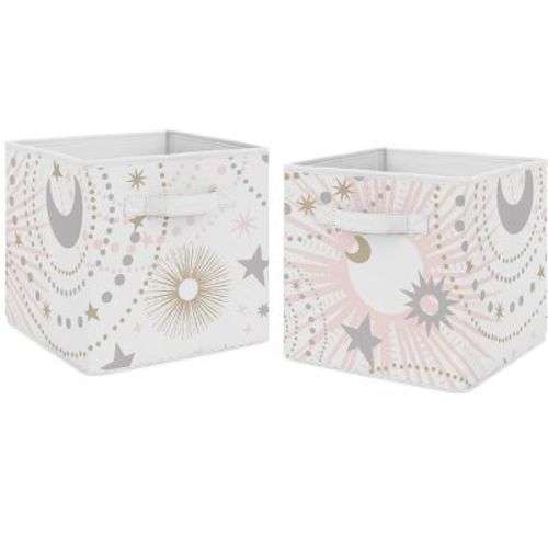Sweet Jojo Designs Girl Set of 2 Kids' Decorative Fabric Storage Bins Celestial Pink Gold and Grey