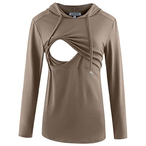 GINKANA Women's Nursing Hoodie Sweatshirt Long Sleeves Breastfeeding Maternity Tops Casual Clothes
