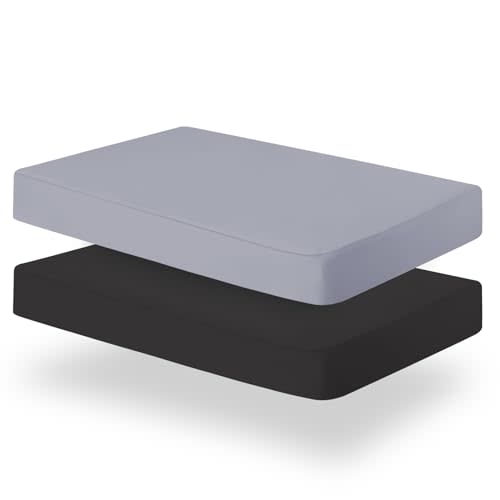 Biloban Pack and Play Sheets Fitted, 2 Pack Pack and Play Sheet Fits for Graco Pack n Play Mattress, Neutral Playard Sheets for Baby Boys and Girl, Grey & Black, 38”X 26”