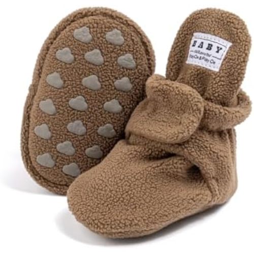 KIDSUN Infant Baby Boy Girl Cozy Fleece Bootie Newborn Stay On Slipper Winter Warm Gripper Non-Slip Crib Shoes