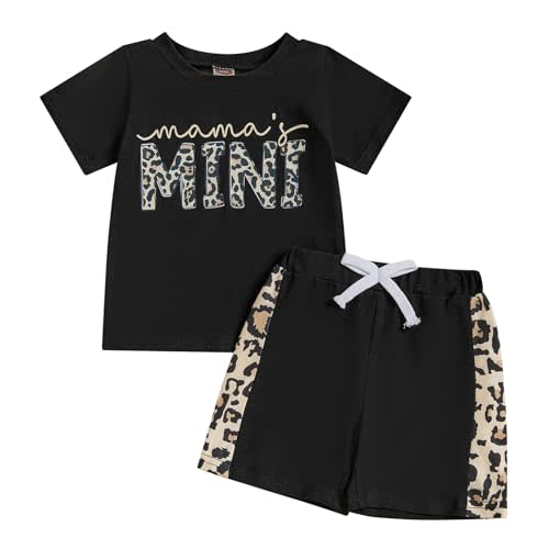 Kupretty Baby Girl Summer Clothes Toddler Outfit Letters Crewneck T-Shirt Shirts Tee Tops + Patched Shorts Set