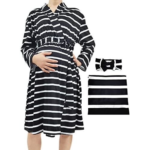 SUFEINI Maternity Robe and Matching Baby Swaddle Blanket Set, Mommy Robe with Receiving Blanket Girls Boys Sleepwear