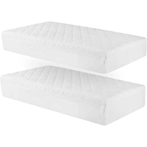2 Pack Waterproof Crib Mattress Protector, Quilted Terry Top Fitted Bamboo Baby Mattress Cover, Soft and Breathable Toddler Mattress Pad, 52"×28", White