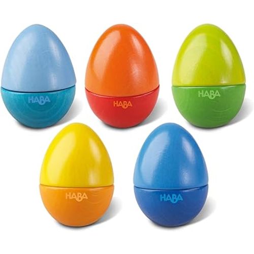 HABA Musical Eggs - 5 Wooden Eggs with Acoustic Sounds (Made in Germany)