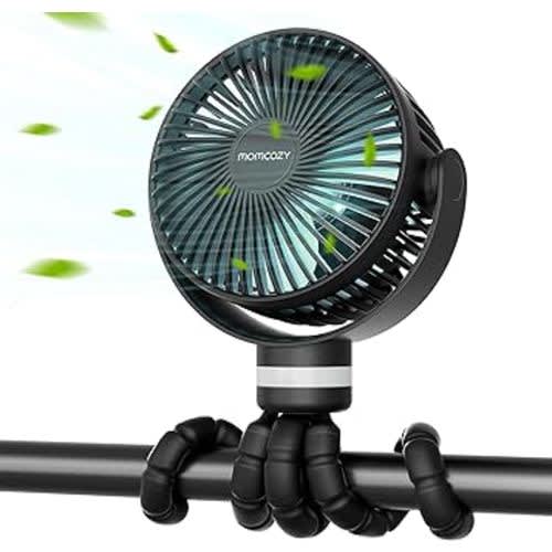 Momcozy Portable Stroller Fan, 27H Ultra-long Battery Life, Detachable 4 Speed 360°Rotate, LED Night Light with 2 Modes, USB Rechargeable and Handheld Cooling Fan for Travel, Car Seat, Bedroom