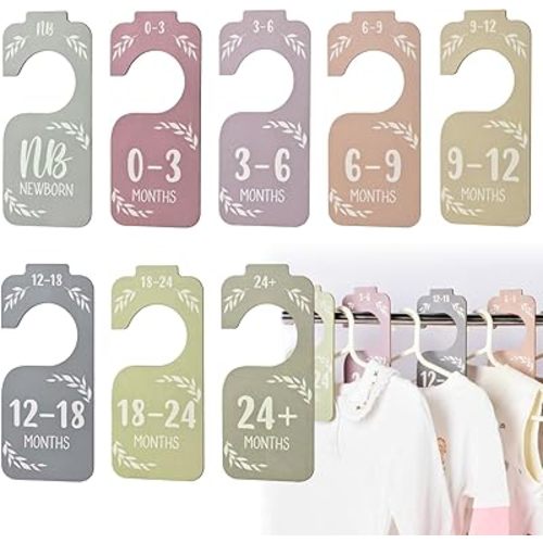 Baby Closet Dividers for Clothes Organizer, 8 PCS Wooden Double-Sided Clothes Organizer from Newborn to 24 Months, Colorful Baby Clothes Dividers for Nursery Beautiful Decor