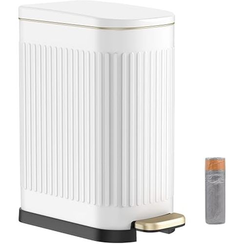 BETHEBEST 10 Liter/ 2.6 Gallon Bathroom Trash Can with Lid,Slim Rectangular Trash Can with Removable Wastebasket for Bathroom,Bedroom,Office (White)