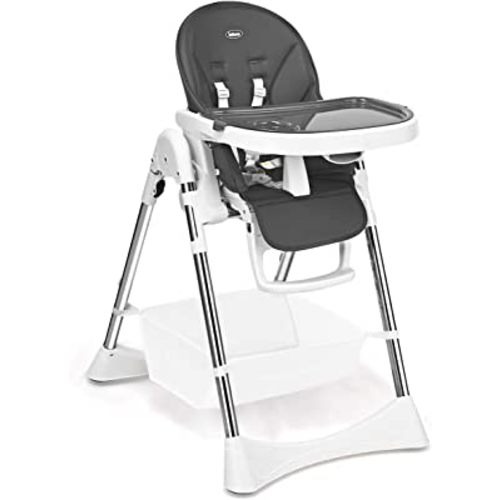 INFANS Foldable High Chair with Large Storage Basket - Adjustable Heights, Recline & Footrest, Removable PU Cushion, Detachable Double Trays, 5-Point Safety Harness for Baby, Infants & Toddlers（Grey）