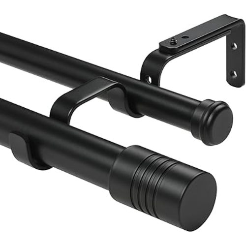 Creatyi 1 Inch Heavy Duty Double Curtain Rods 32 to 72 Inch Adjustable Double Curtain Rods for Windows for Bedroom Living Room Kitchen Study Office (Black)