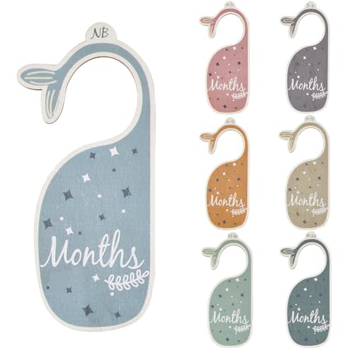 CRASPIRE 8Pcs Wooden Baby Wardrobe Dividers Whale Nursery Decor from Newborn to 24 Month Hanger Seperaters Baby Closet Organizers Nursery Infant Wardrobe Hangers Divider for Newborn Shower