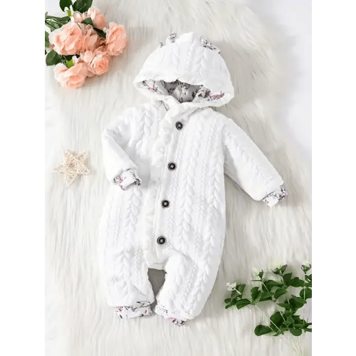 adorable floral hooded baby girl romper bunny ears long - Temu