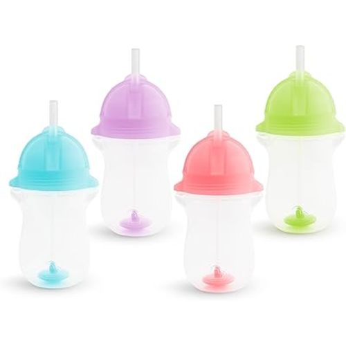 Munchkin® Any Angle™ Weighted Toddler Straw Cup with Click Lock™ Lid, 10 Ounce, 4 Pack, Blue/Green/Pink/Purple