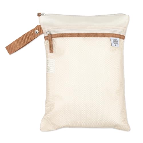 Parker Baby Cloth Diaper Wet Dry Bag - Waterproof Reusable Bag with Mesh Organizer and Zippered Pocket | Stylish, Machine-Washable, Convenient Handle for Diapers, Wet Clothes, Swimsuits - Cream