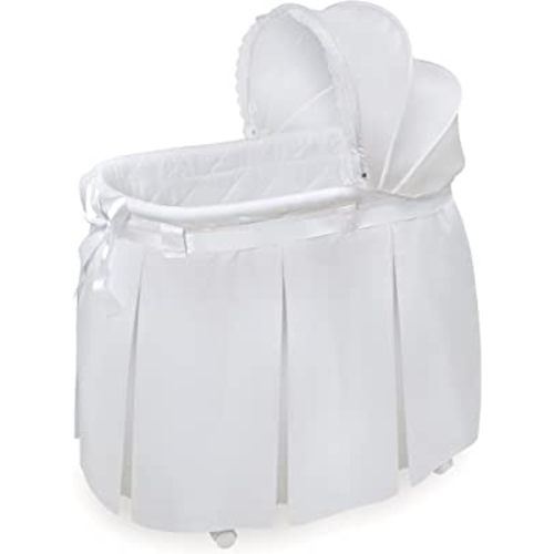 Badger Basket Wishes Rocking Baby Bassinet Heirloom Quality Bedside Sleeper with Bedding, Pad, and Storage Basket - White