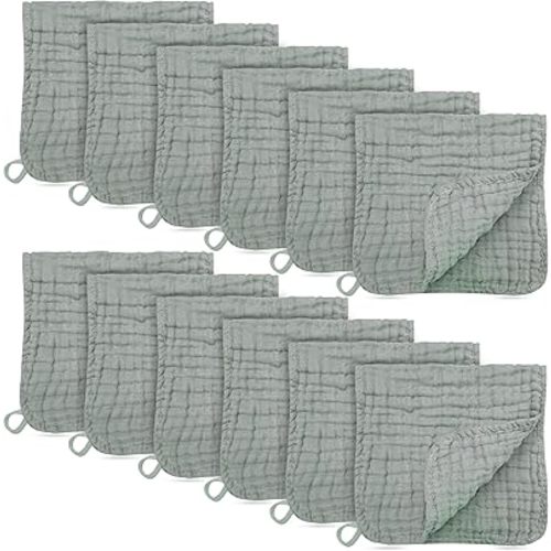 12 Pack Muslin Burp Cloths - Large 20" x 10", Ultra Absorbent 100% Cotton for Baby Drool and Messes - Soft, Gentle Baby Burp Rag for Boys & Girls -Green