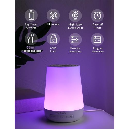 Baby Sound Machine, Momcozy White Noise Machine for Baby Sleeping with Night Light, Toddler Sleep Trainer with 34 Soothing Sounds, Timer, App Remote Control, Personal Sleep Routine (Blue)
