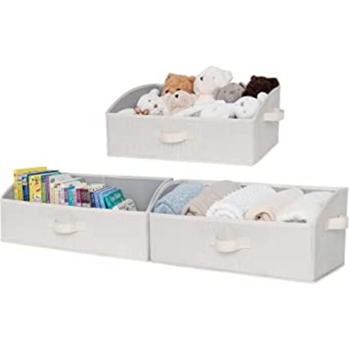 StorageWorks Closet Storage Bins, Trapezoid Storage Box, Fabric Bins and Baskets, 3-Pack, Jumbo, Mixing of Beige, White & Ivory