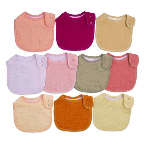 Girls' 10-Pack Cotton Muslin Drooling Bibs with Adjustable Snaps