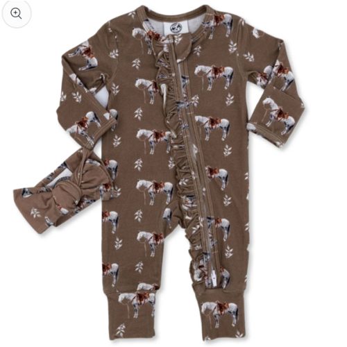 Almond Ranch Horse -Ruffled- Folding Feet Jammies – Cowkid Clothing Company