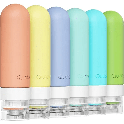 Quatish Travel Bottles for Toiletries 6 Pack, Original Patented Leakproof 3 oz Tsa Approved Travel Size Containers, BPA Free Silicone Shampoo and Conditioner Bottles, Camping Essentials