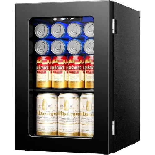 24 Can Mini Fridge, 0.6 Cu.Ft Beverage Refrigerator Cooler, Black