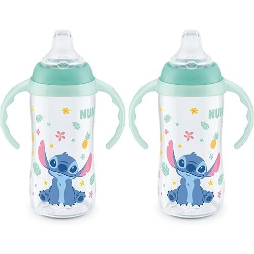 NUK Learner Cup, 10 Oz, Pack of 2, Disney's Stitch – Soft Spout, Easy-Grip Handles, BPA Free, Spill Proof Transition Sippy Cup