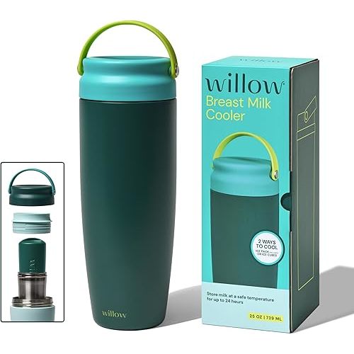 Willow - 25oz Portable Breastmilk Cooler - Keeps Breast Milk Cold for 24 Hours - Stainless Steel - Use w/Included Ice Pack or Ice Cubes - Breastfeeding Essentials - Dishwasher Safe - Juniper
