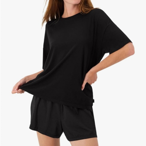 Hanes womens Originals 2 Piece Lounge Set, Comfywear Supersoft Boxy T-shirt & Sleep Shorts Loungewear Set