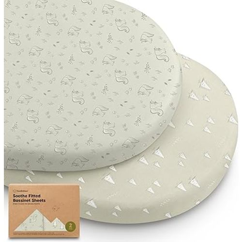 2-Pack Organic Bassinet Sheets for Girls, Boys - 33x17 Cotton Bassinet Mattress Sheets Fitted Compatible with Halo Bassinest Swivel Sleeper, Graco, Baby Delight, Chicco, Soft & Breathable (Pine Grove)