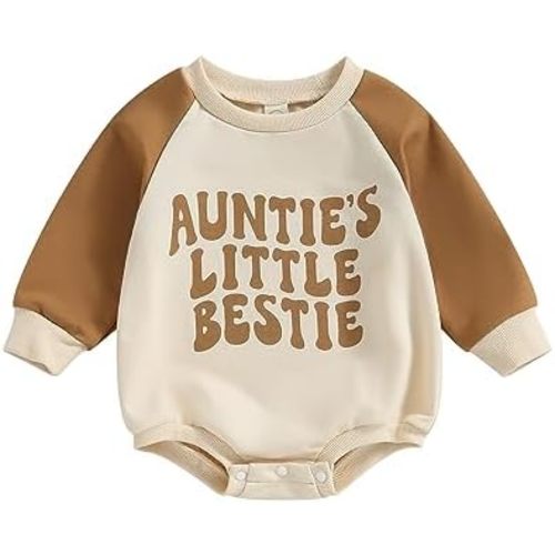 Baby Girl Boy Sweatshirt Romper Aunties Little Bestie Long Sleeve Bubble Bodysuit Fall Winter Clothes