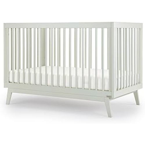 dadada Baby Soho 3-in-1 Convertible Crib to Toddler Bed – Wooden Crib Made in Italy, GREENGUARD Gold Certified Small Baby Crib – Baby-Safe Finish, Modern Design (Sage)