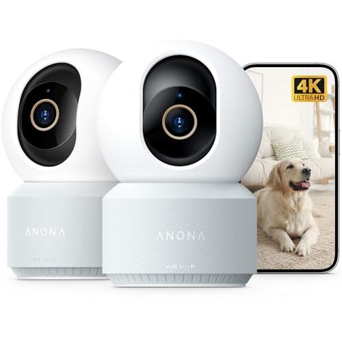 Anona 4K UHD Indoor Camera, Pet/Dog/Baby Security Camera with Phone App, 360°Pan-Tilt, 5G/2.4G Dual-Band Wi-Fi 6, Auto-Tracking, Person/Pet/Baby Crying Detection, Privacy Mode, Two-Way Audio, 2 Pack