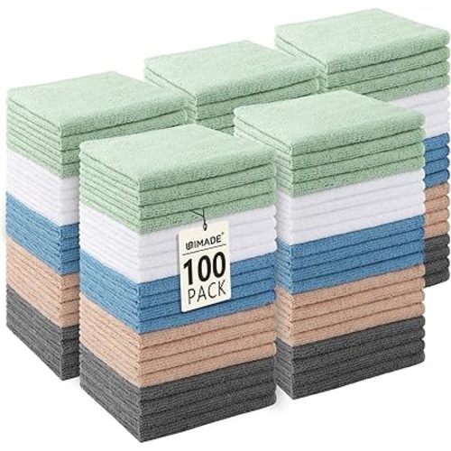 UNIMADE Washcloths Bulk 100 Pack Face Towels (12" x 12"), Highly Soft Wash Cloths and Hand Towels, Fast Drying Multi-Purpose Microfiber Cleansing Cloths for Bathroom, Hotel, Spa, and Salon-Multicolor
