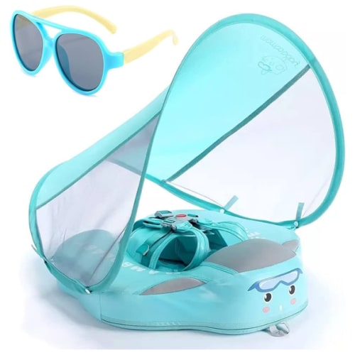 Baby Floats for Pool with Canopy Removable Sun Protection Canopy Mambobaby Float Non Inflatable Upgrade Add Tail Avoid Flip Waterproof Skin-Friendly Infant Swim Float 3-24 Months