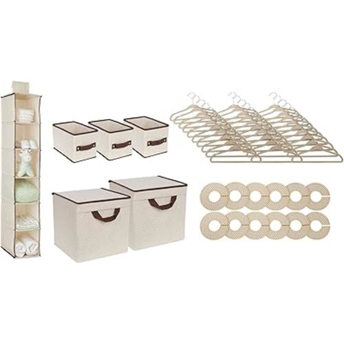 Delta Children Nursery Storage 48 Piece Set - Easy Storage/Organization Solution - Keeps Bedroom, Nursery & Closet Clean, Beige