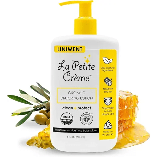 La Petite Creme French Premium Liniment Baby Lotion - Diaper Cream Alternative to Wet Wipes - Gentle Moisturizer & Skin Cleanser, USDA Certified Organic Ingredients - Newborn Essentials (8 oz)