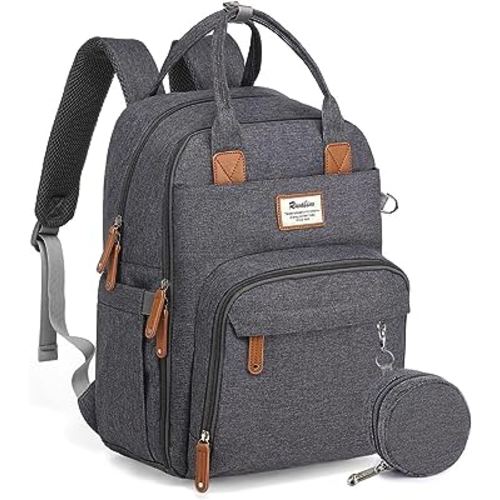 RUVALINO Diaper Bag Backpack, Multifunction Travel Back Pack Maternity Baby Changing Bags, Diaper Changing Totes, Waterproof and Stylish, Dark Gray