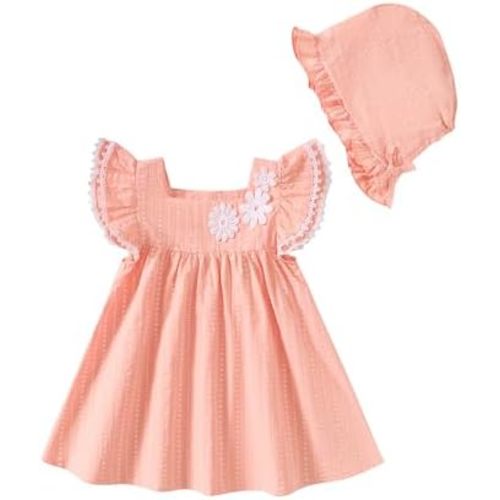 Kucnuzki Baby Girl Clothes Toddler Girls Summer Dress Ruffle Fly Sleeve Casual Sundress Square Neck Cute Outfit for Kids