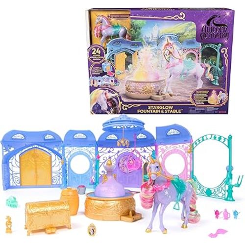 Unicorn Academy, Starglow Fountain & Stable Playset with Wildstar, Lights & Sounds, 24 Accessories, Dolls & Unicorn Toys, Gifts for Girls Ages 4 and up