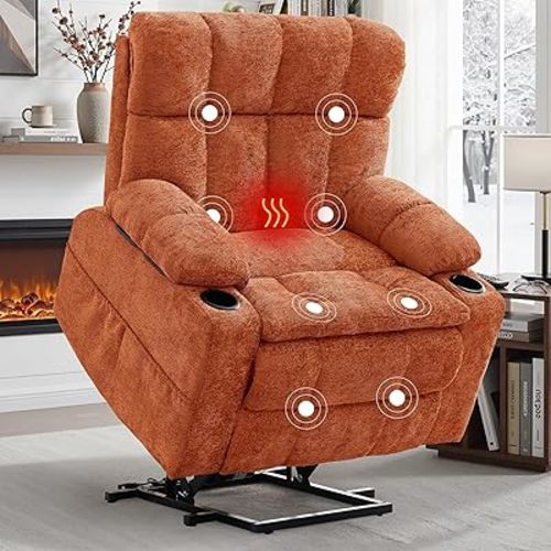 Oversized Dual Motor Power Lift Recliner for Elderly with Adjustable Headrest, Extra Wide Recliner Chairs with Massage and Heat, Electric Lift Chair with Storebox Cupholder, USB Ports, Type C