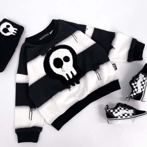 SKULL DRIPS BLACK & WHITE STRIPE SWEATSHIRT