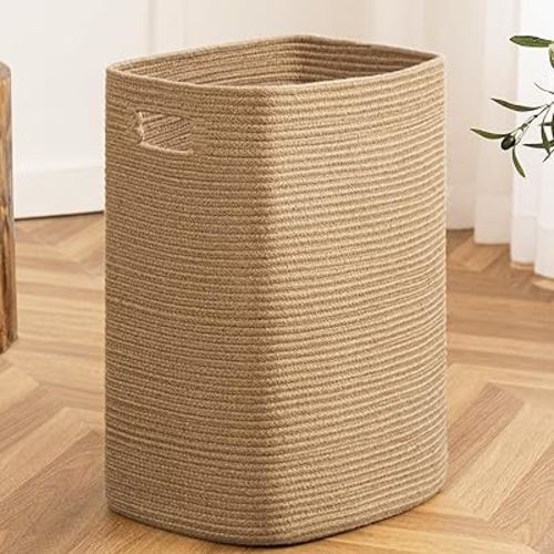 joybest Laundry Basket, Large Woven Rope Basket with Handles for Living Room and Bedroom, Stylish Storage Basket for Blankets, Toys, Clothes and Pillow - 22x16x13 Inches Jute