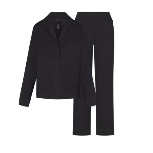 SKIMS SLEEP LONG SLEEVE BUTTON UP SET | ONYX