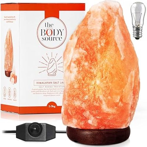 Himalayan Salt Lamp 6-8 Inches (4-7lb) | Includes Dimmer Switch | Natural Salt Rock Lamp with Handcrafted Wooden Base & Night Light (Bulb Replacement)